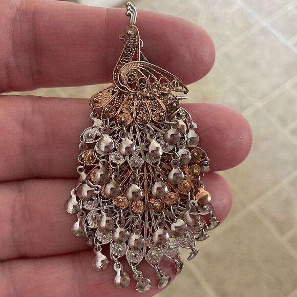 STERLING silver 925/Gold plated Peacock pendant/pin - Picture 14 of 14